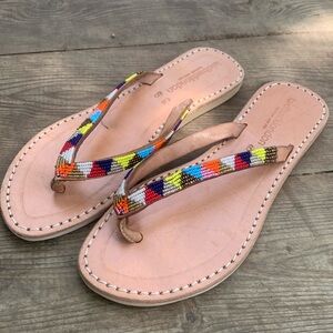 LAIDBACK LONDON HANDMADE MULTICOLORED BEADED FLIP FLOPS WOMENS 39